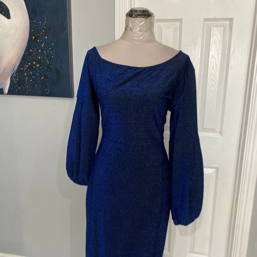 Women Large Dark blue, floor-length evening gown, balloon Sleeve - Picture 6 of 9